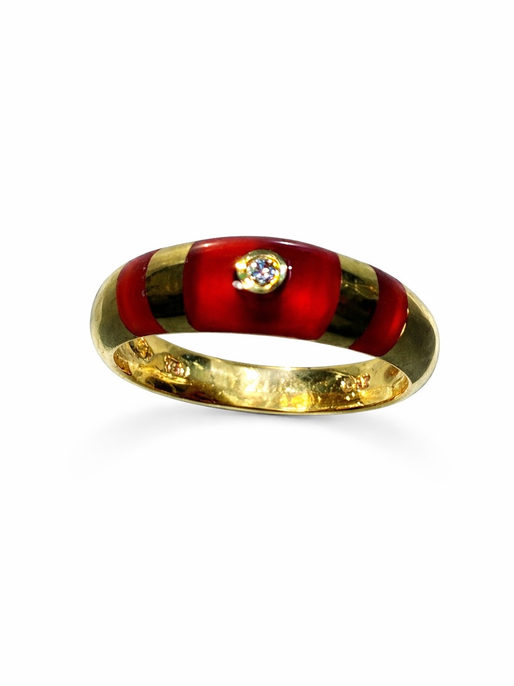 Imported 18K Gold 750 Carnelian & Diamond Ring Size 7